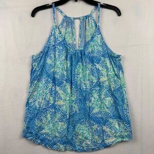 Lilly Pulitzer Tank Top Womens Large Blue Green Floral‎ Sleeveless Halter